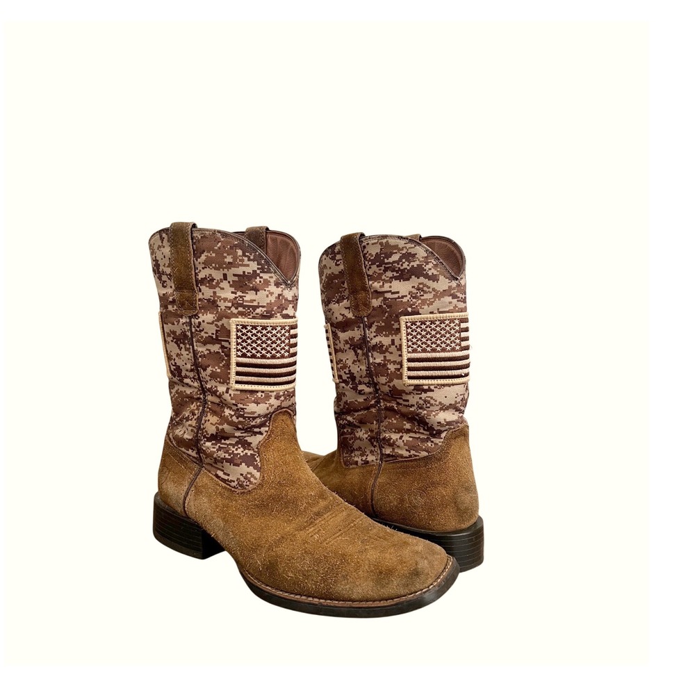 Ariat Sport Patriot Mens 12EE Wide Camo Roughout Leather Western Boots Classic
